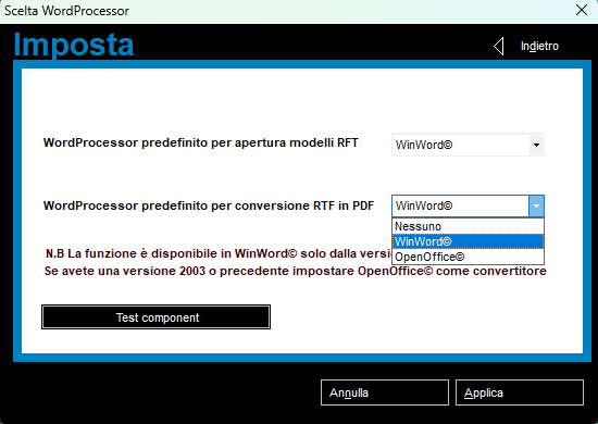 Impostazioni di connessione